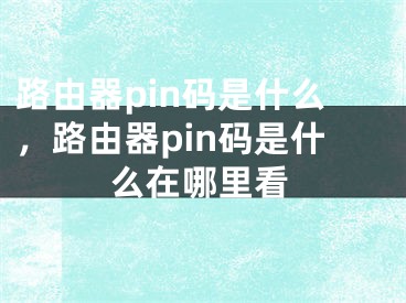 路由器pin码是什么，路由器pin码是什么在哪里看