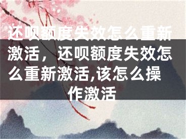 还呗额度失效怎么重新激活，还呗额度失效怎么重新激活,该怎么操作激活